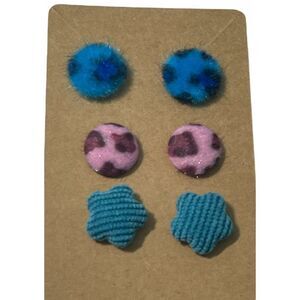 Stud Earrings Set Fuzzy Corduroy Cute‎ Funky Earrings Set of 3 Pairs